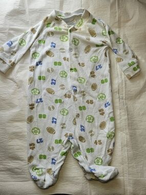 Baby Connection Kids One-Piece Footed Pajamas with Green & Blue Sports Print